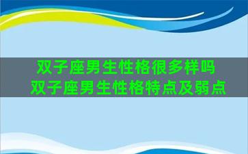 双子座男生性格很多样吗 双子座男生性格特点及弱点